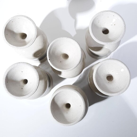 Set Of 6 Handcrafted Ceramic Goblets With Blue & Brown Stripes - Picture 4 of 4